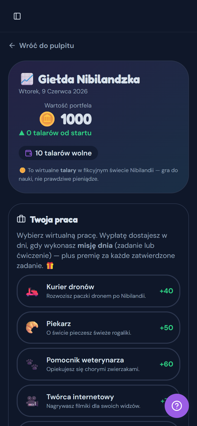 Giełda Nibilandzka — portfel akcji dla nastolatka